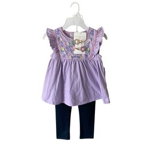 Max Studio Kids Girls Sz 5/6 Outfit Purple Embroidered Ruffle Sleeve Hair Clips